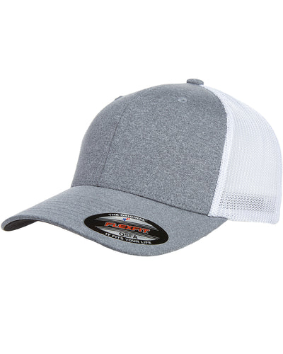 Unisex Poly Mélange Stretch Mesh Cap - Heather / White