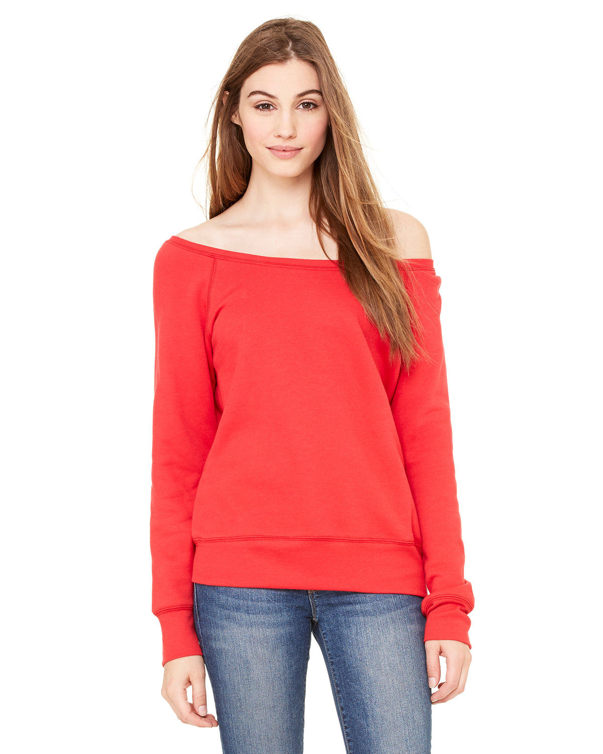 Women's Sponge Fleece Wide Neck Sweatshirt - Red