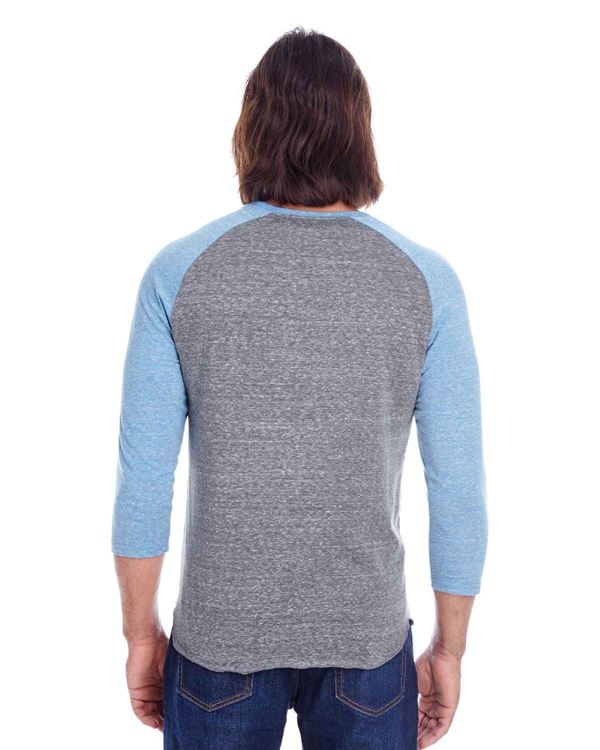 Unisex Triblend 3/4-Sleeve Raglan - Gray / Royal Triblend