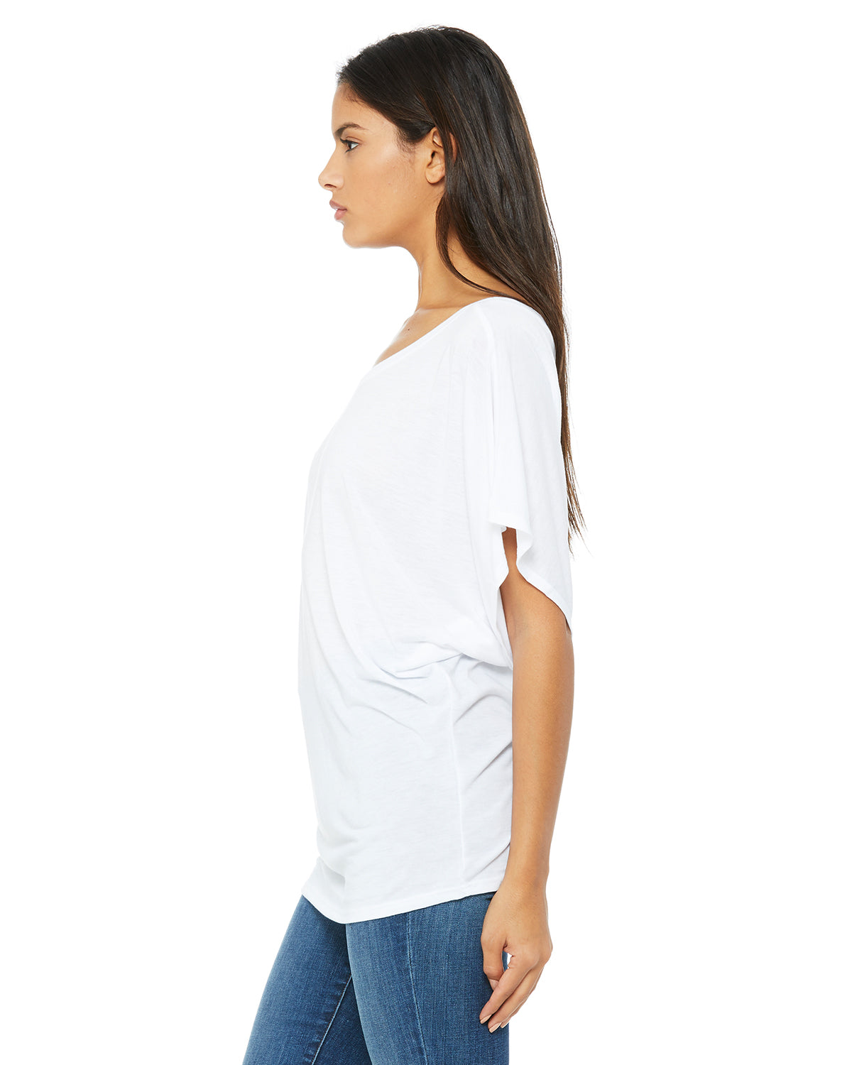 Women's Flowy Draped Sleeve Dolman T-Shirt - White
