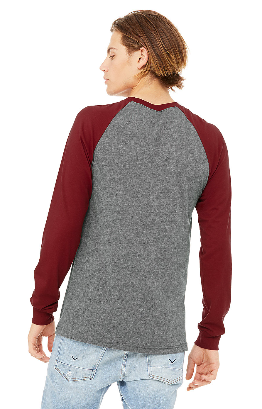 Men's Jersey Long-Sleeve Baseball T-Shirt - Heather Deep / Cardinal