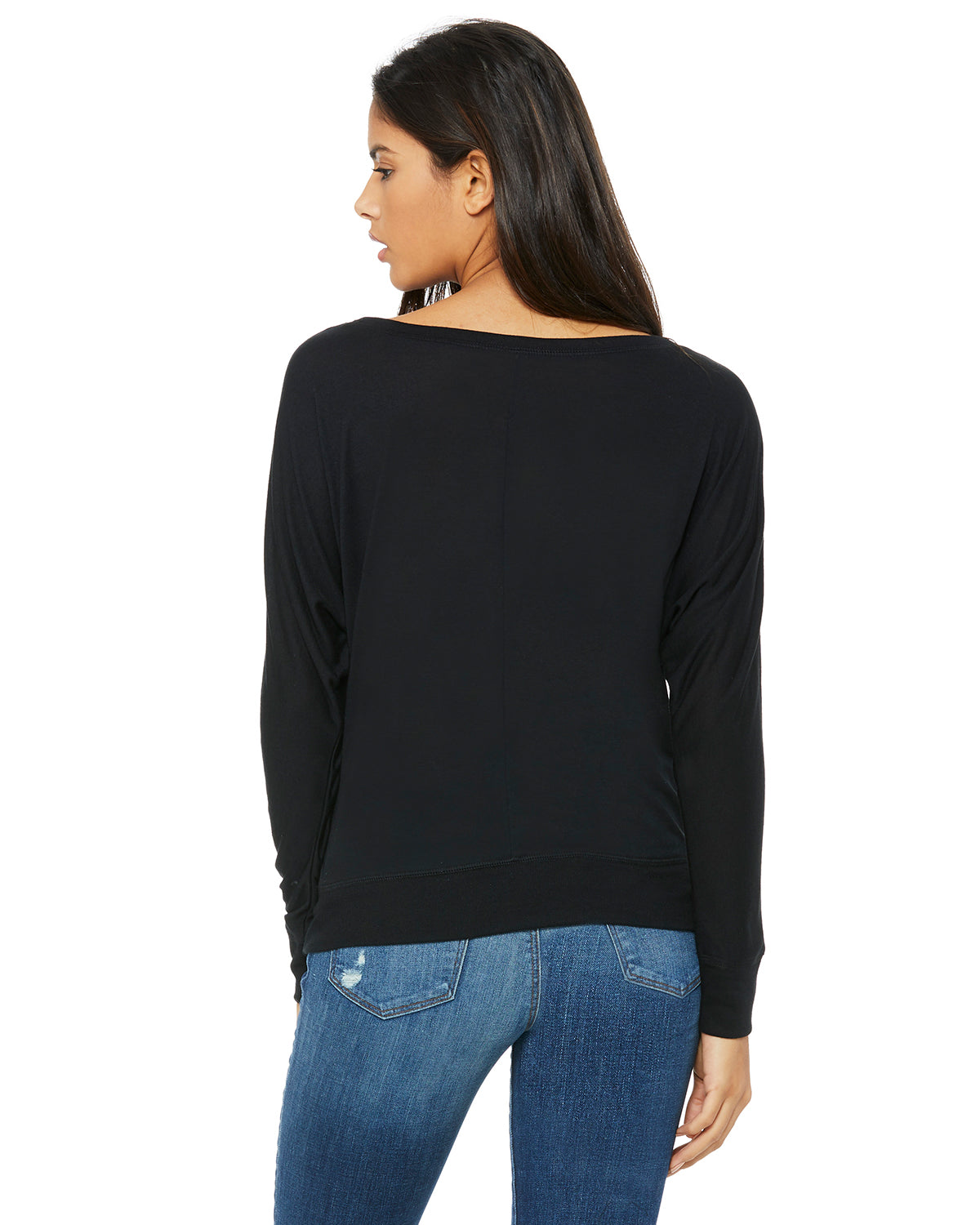 Women's Flowy Long-Sleeve Off Shoulder T-Shirt - Black