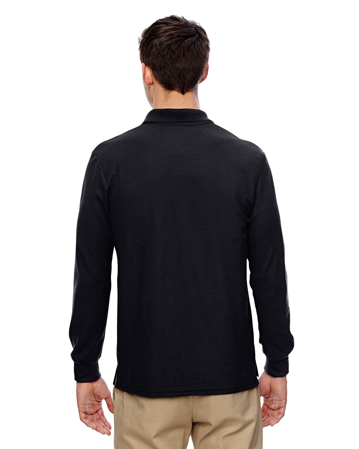 Unisex Double Piqué Long-Sleeve Polo - Black