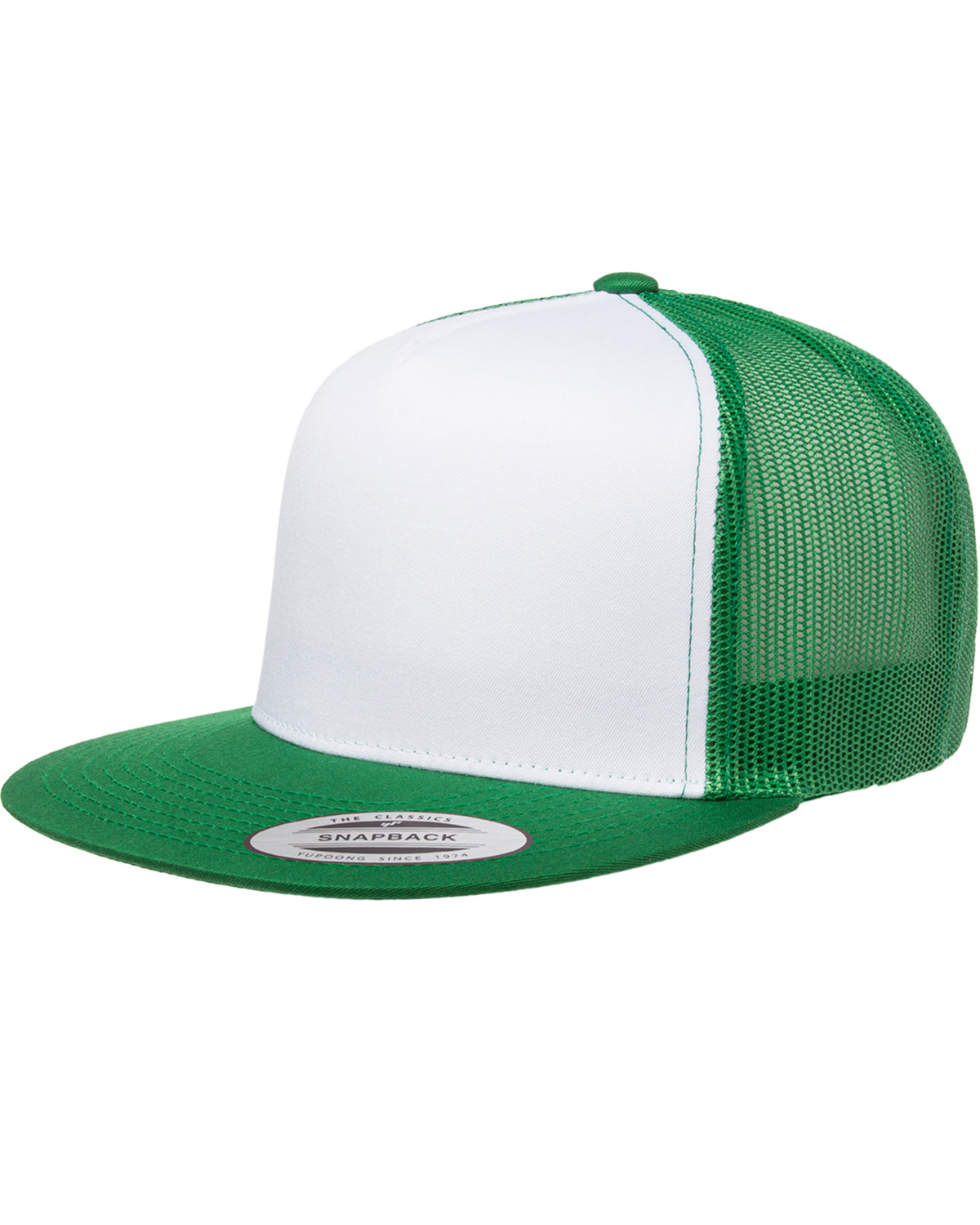 Unisex Classic Flat Bill Trucker with White Front Panel Cap - White / Kelly