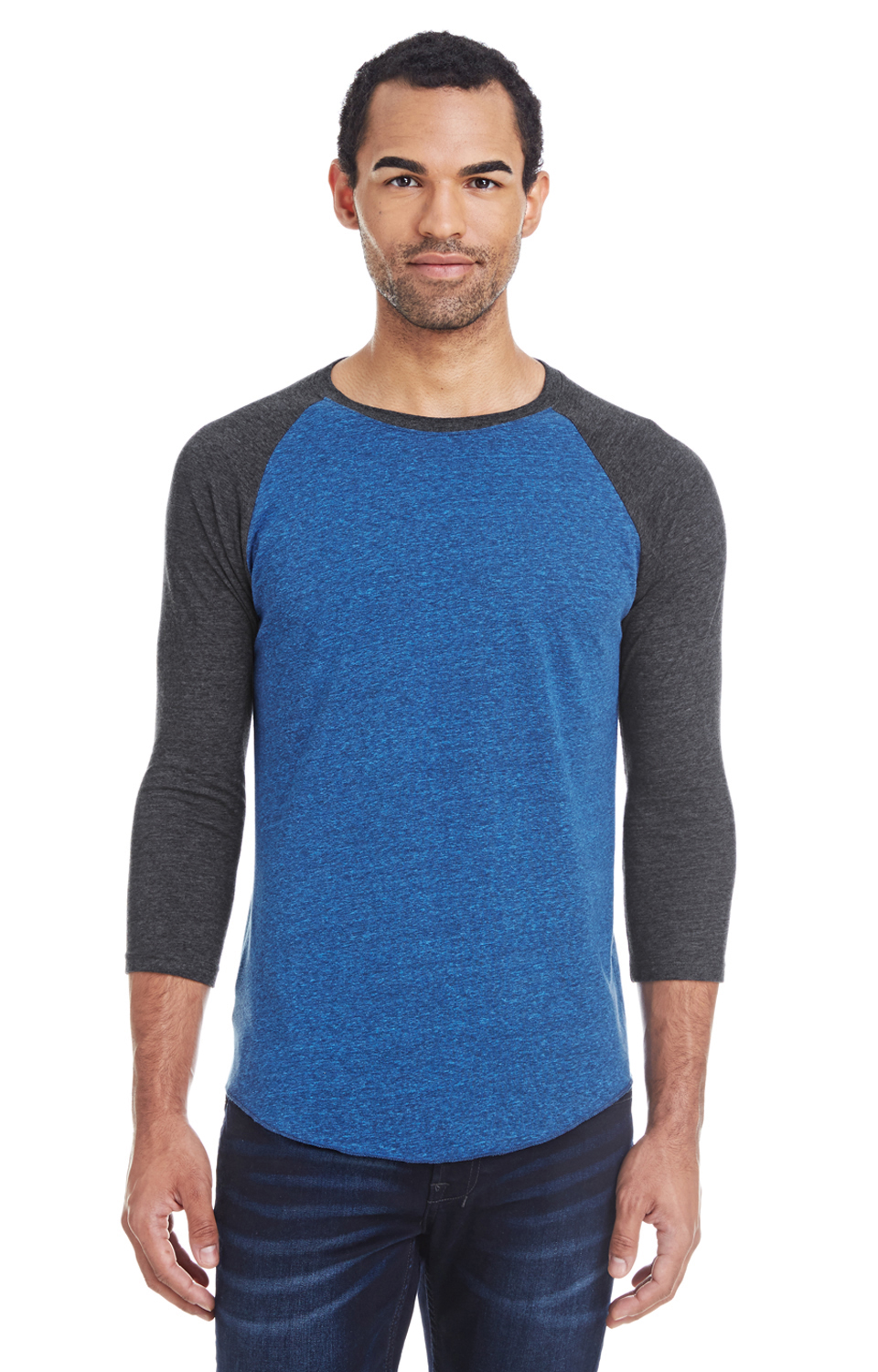 Unisex Triblend 3/4-Sleeve Raglan - Royal Black / Black Triblend