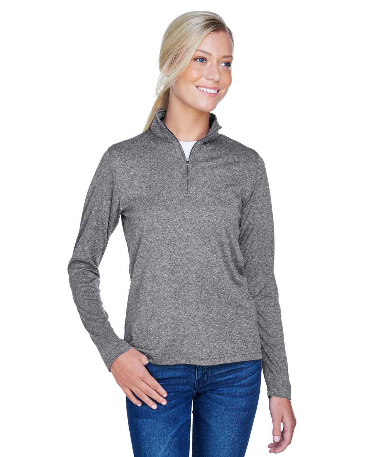 Women's Cool & Dry Heathered Performance Quarter-Zip - Charcoal Heather
