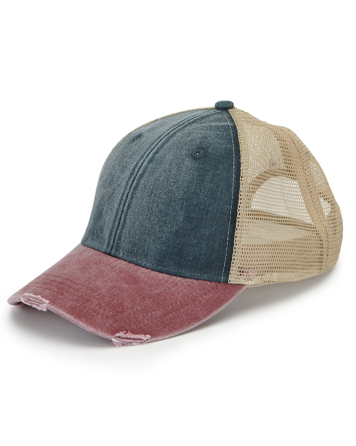 Distressed Ollie Cap - Navy / Burgundy