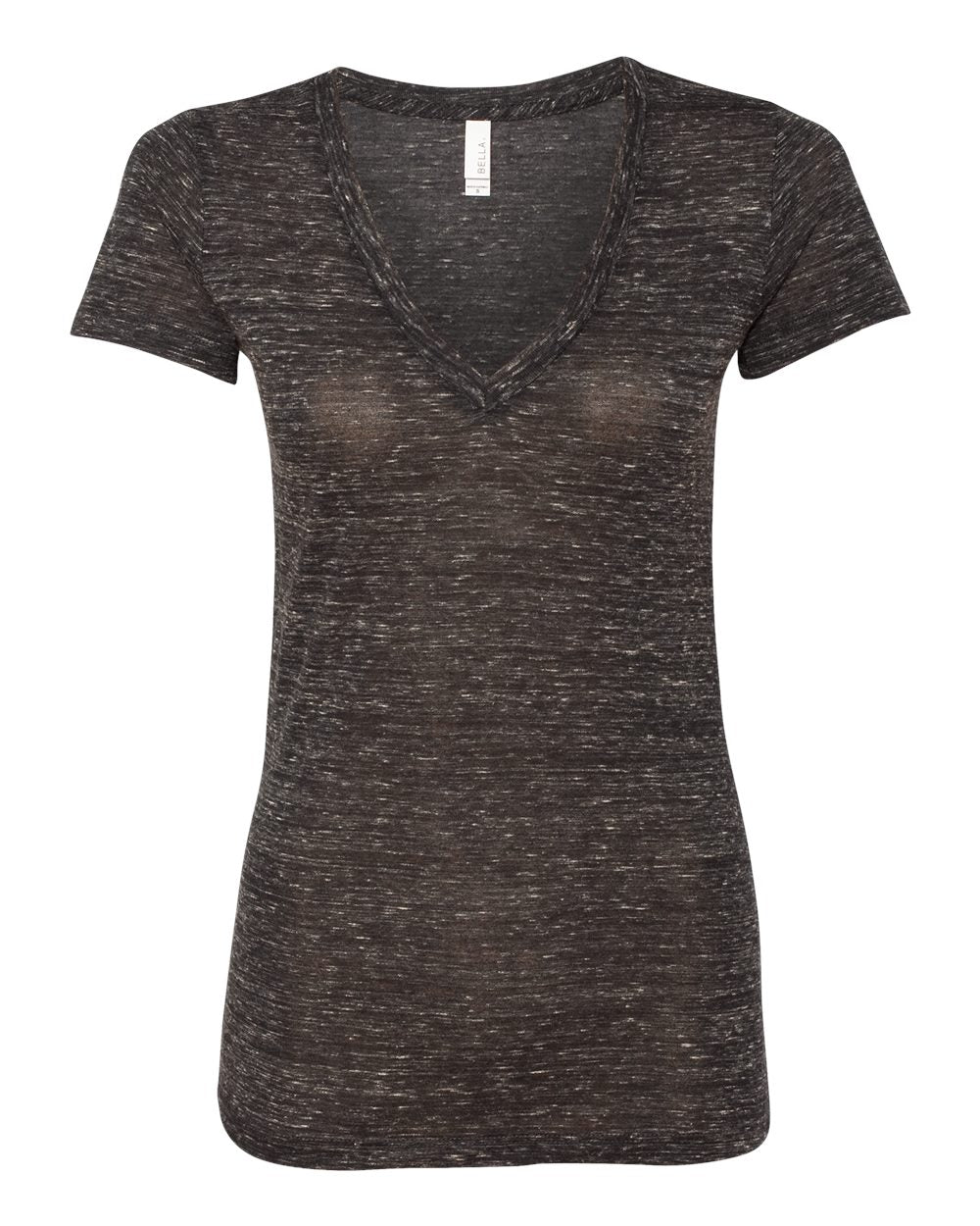 Ladies' Jersey Short-Sleeve Deep V-Neck T-Shirt - Black Marble