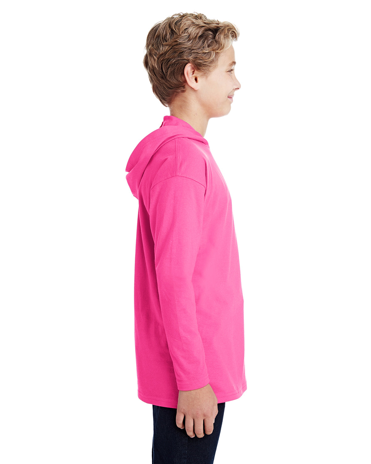 Youth Long-Sleeve Hooded T-Shirt - Hot Pink