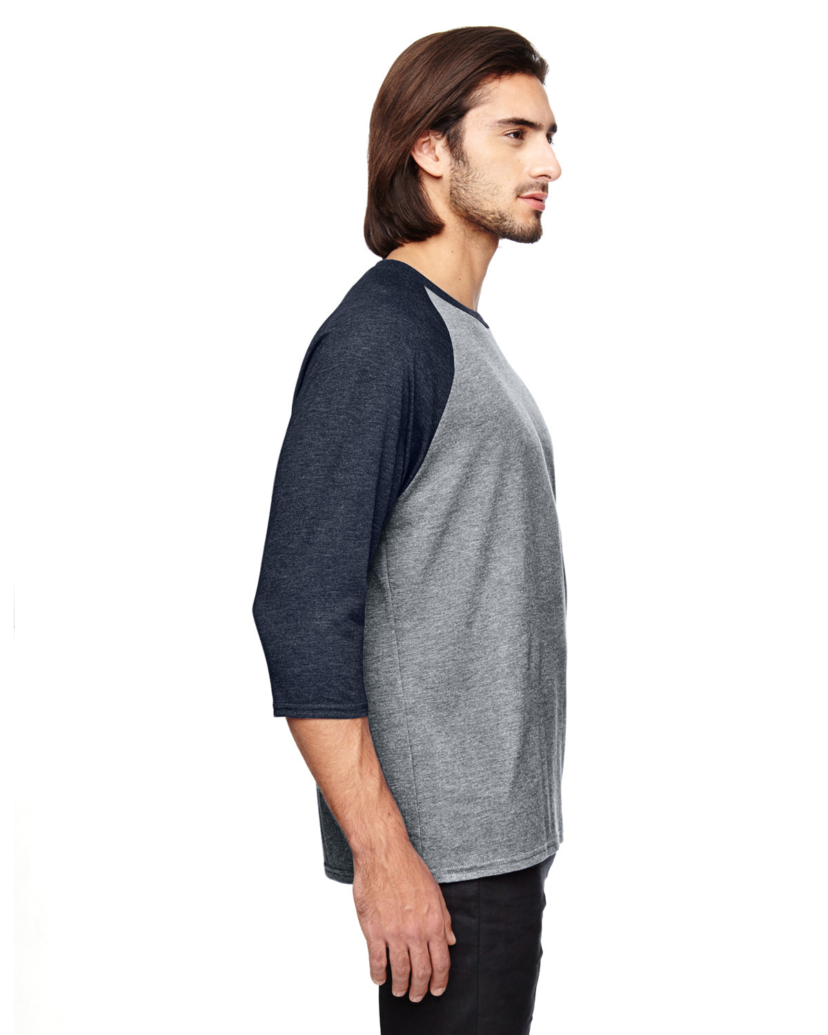 Unisex Triblend 3/4-Sleeve Raglan T-Shirt - Heather Gray / Heather Navy