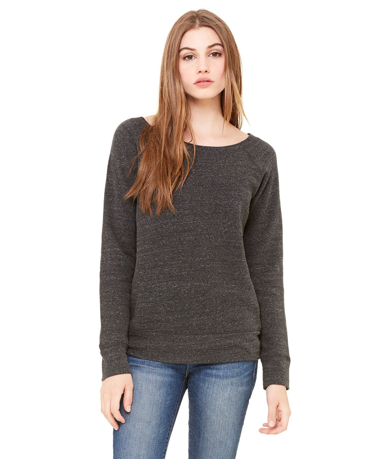Women's Sponge Fleece Wide Neck Sweatshirt - Charcoal Black Triblend