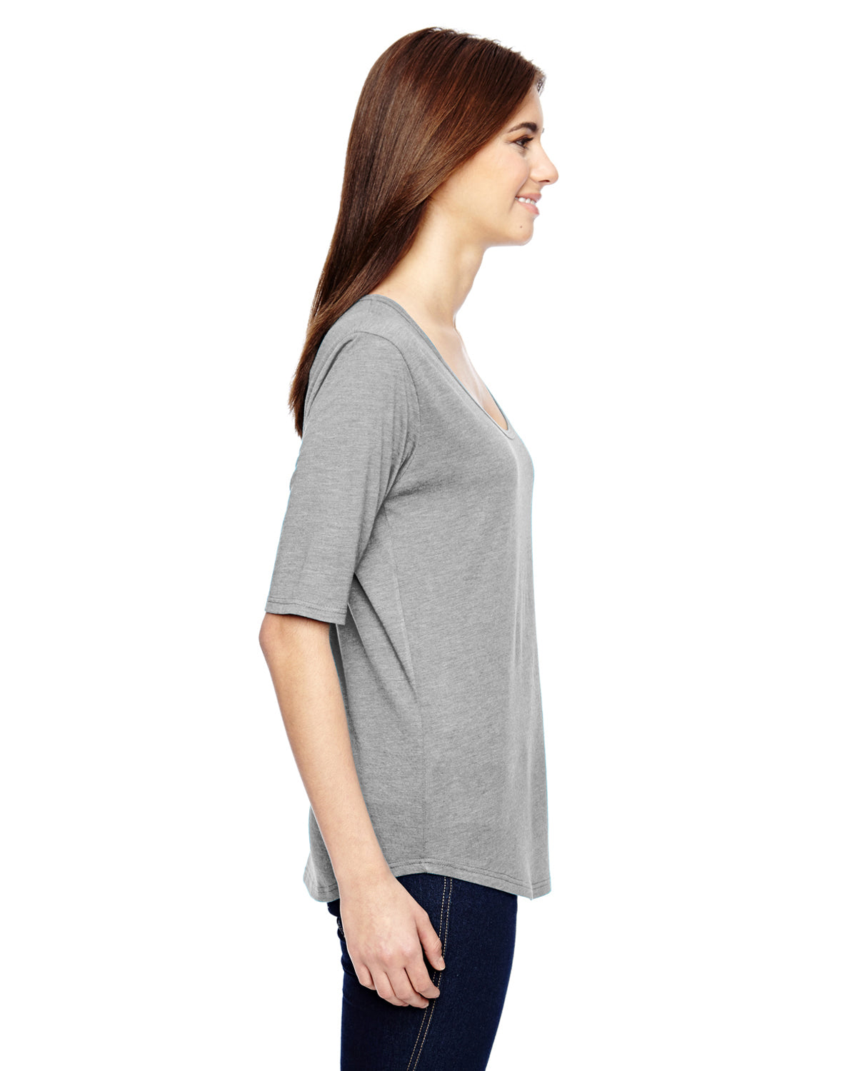 Women's Triblend Deep Scoop 1/2-Sleeve T-Shirt - Heather Gray
