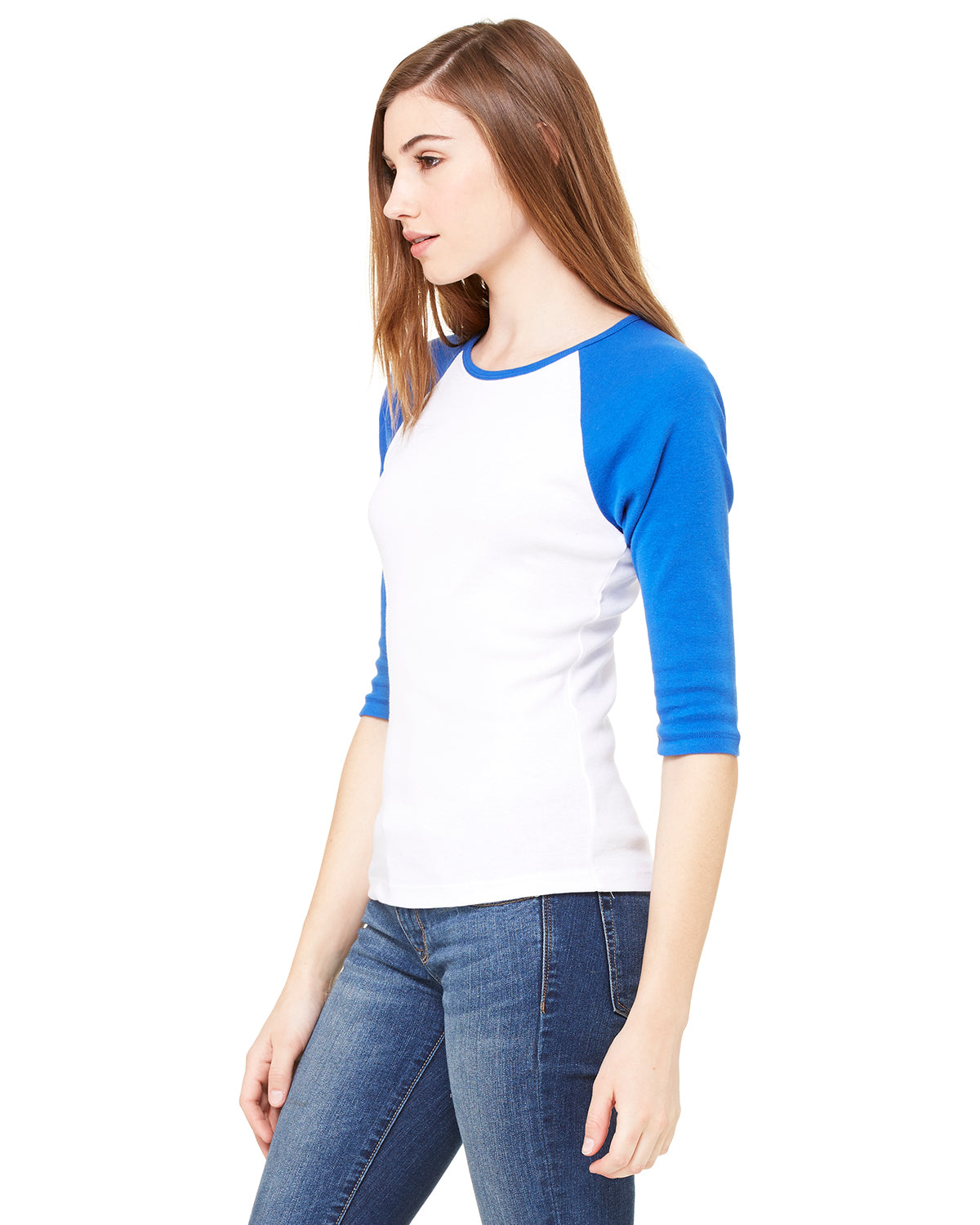 Women's Baby Rib 3/4-Sleeve Contrast Raglan T-Shirt - White / True Royal