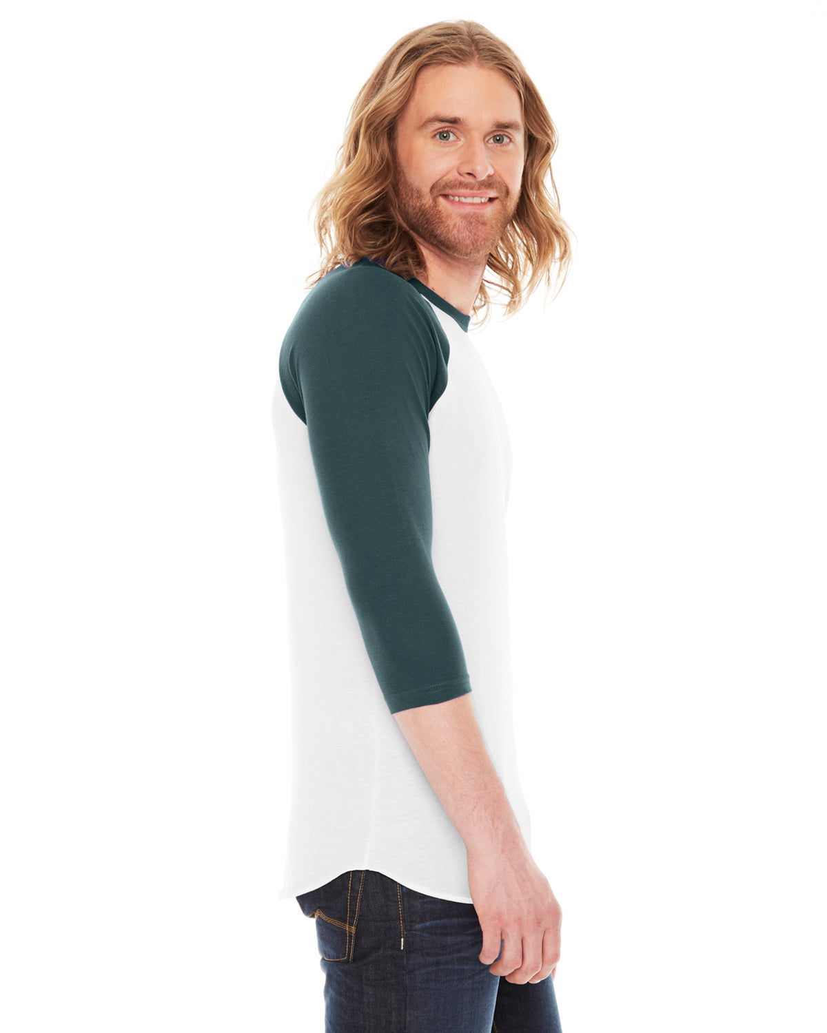 Unisex Poly-Cotton 3/4-Sleeve Raglan T-Shirt - White / Forest