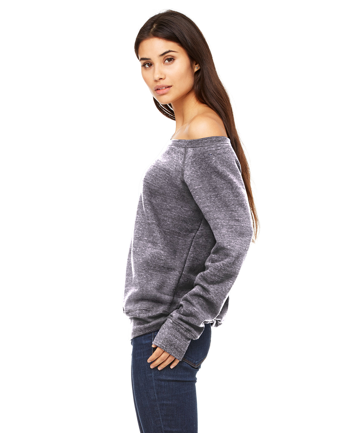 Women's Sponge Fleece Wide Neck Sweatshirt - Gray Acid Fleece