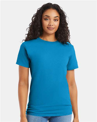 Hanes 5280 Teal — on model front