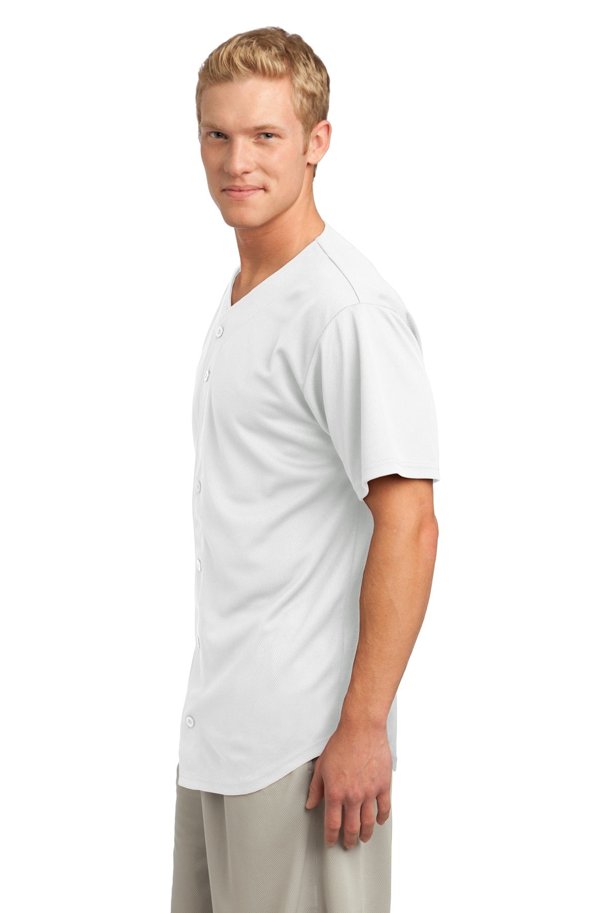 Unisex PosiCharge Tough Mesh Full-Button Jersey - White
