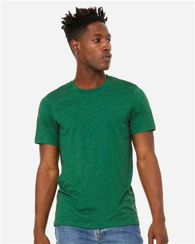 BELLA + CANVAS 3301 Heather Grass Green — on model front