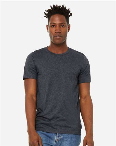 BELLA + CANVAS 3301 Heather Midnight Navy — on model front