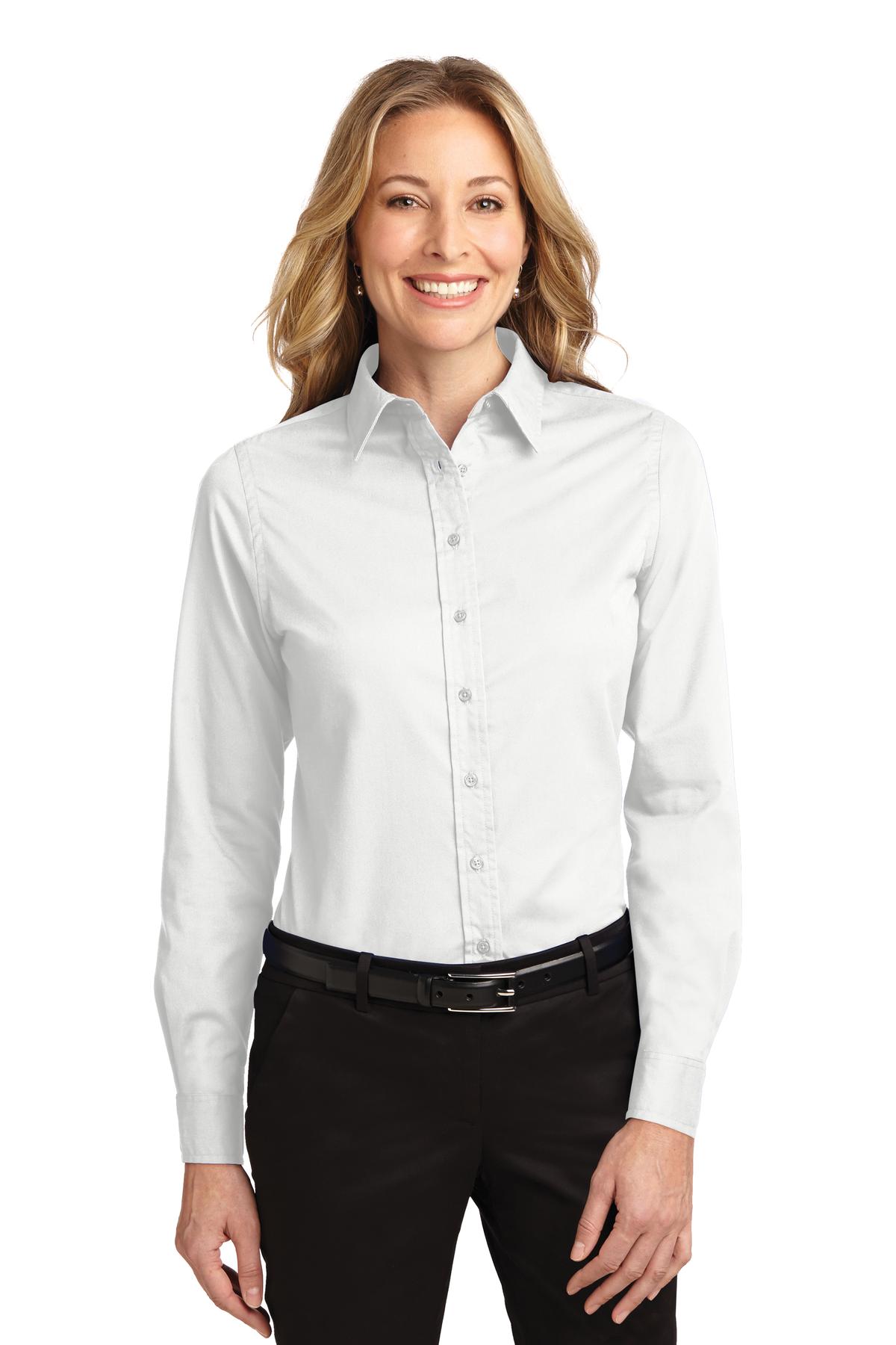 Women's Long Sleeve Easy Care Shirt - White / Light Stone
