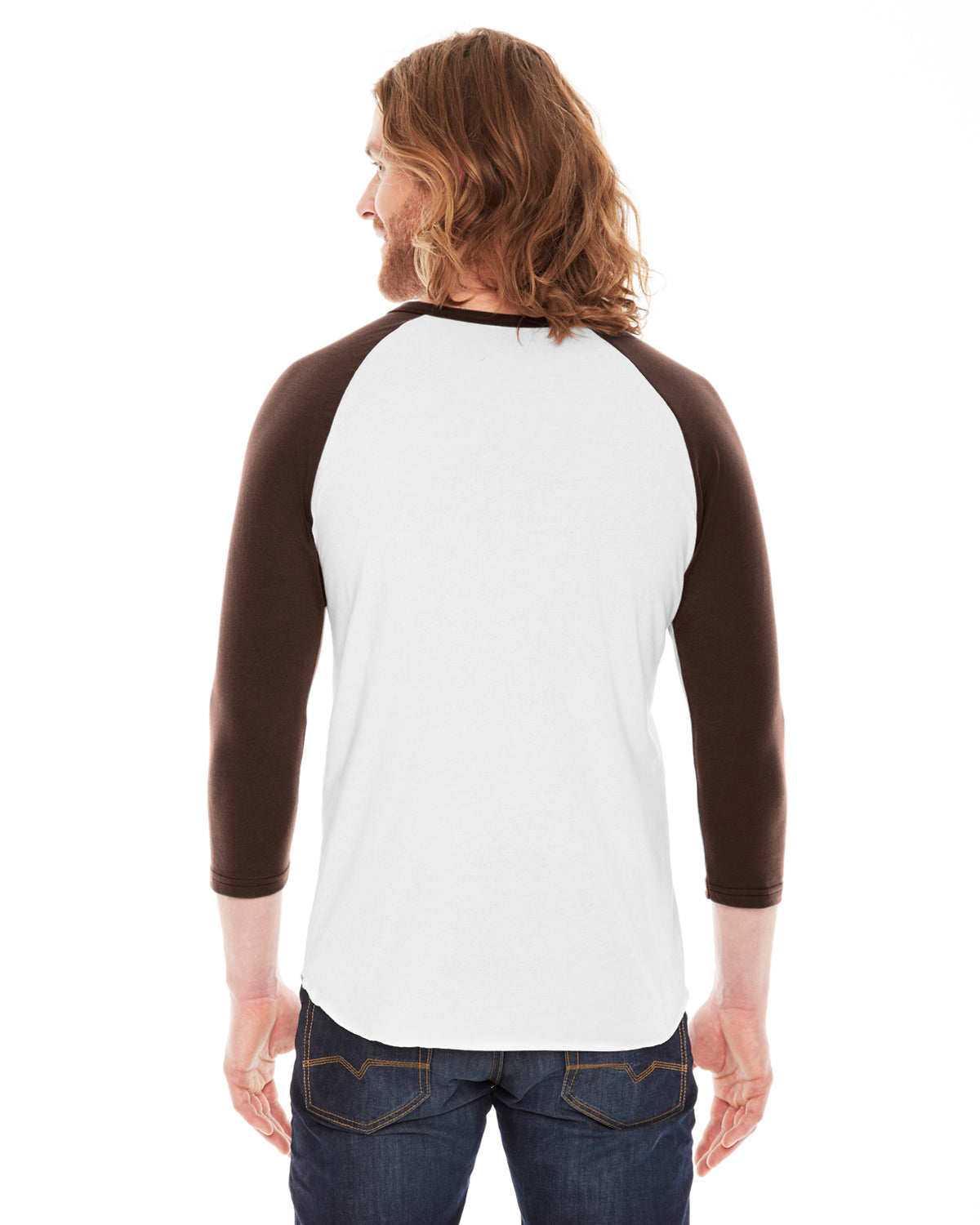 Unisex Poly-Cotton 3/4-Sleeve Raglan T-Shirt - White / Brown