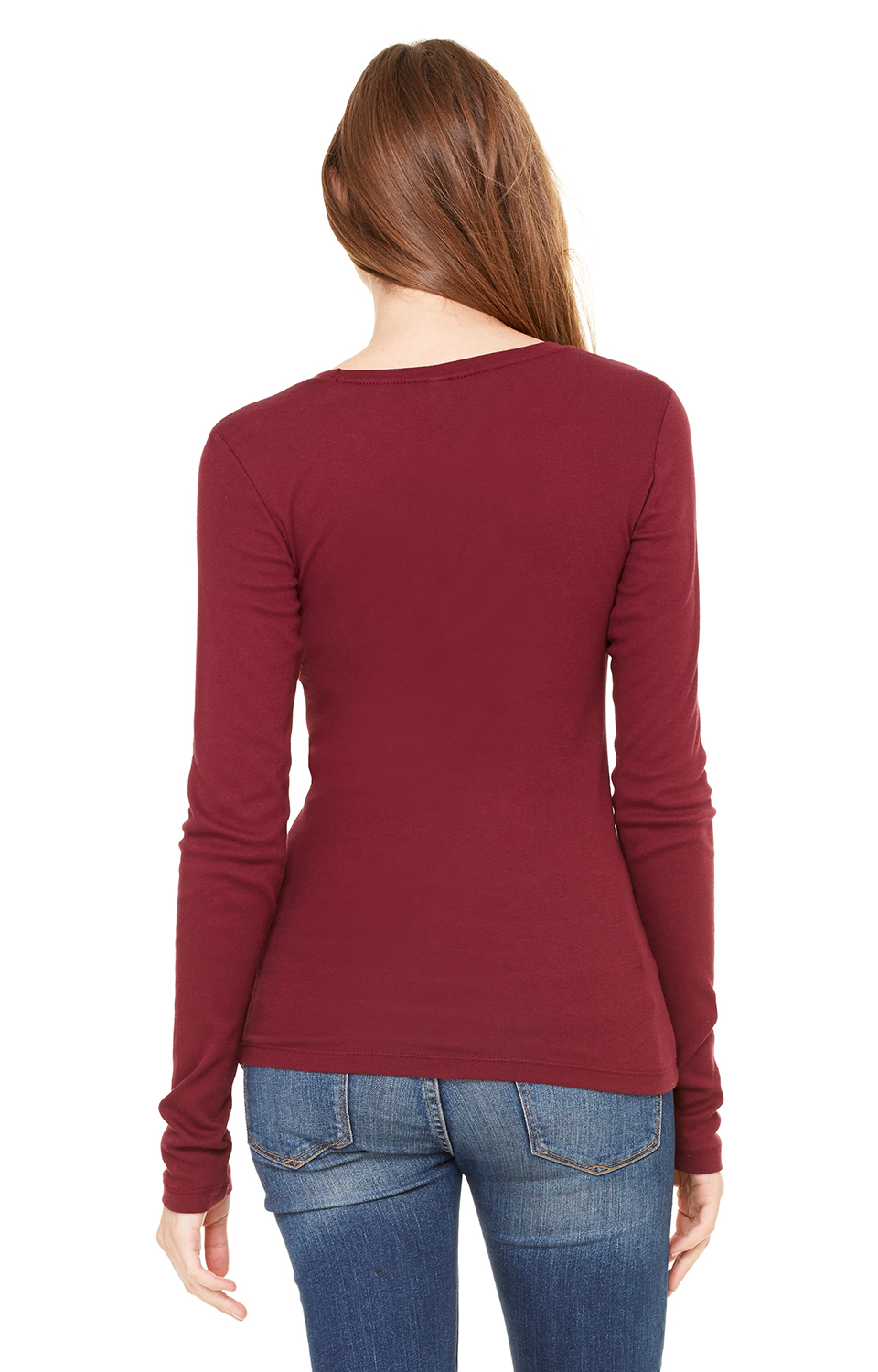 Women's Long Sleeve Sheer Mini Rib Tee - Maroon