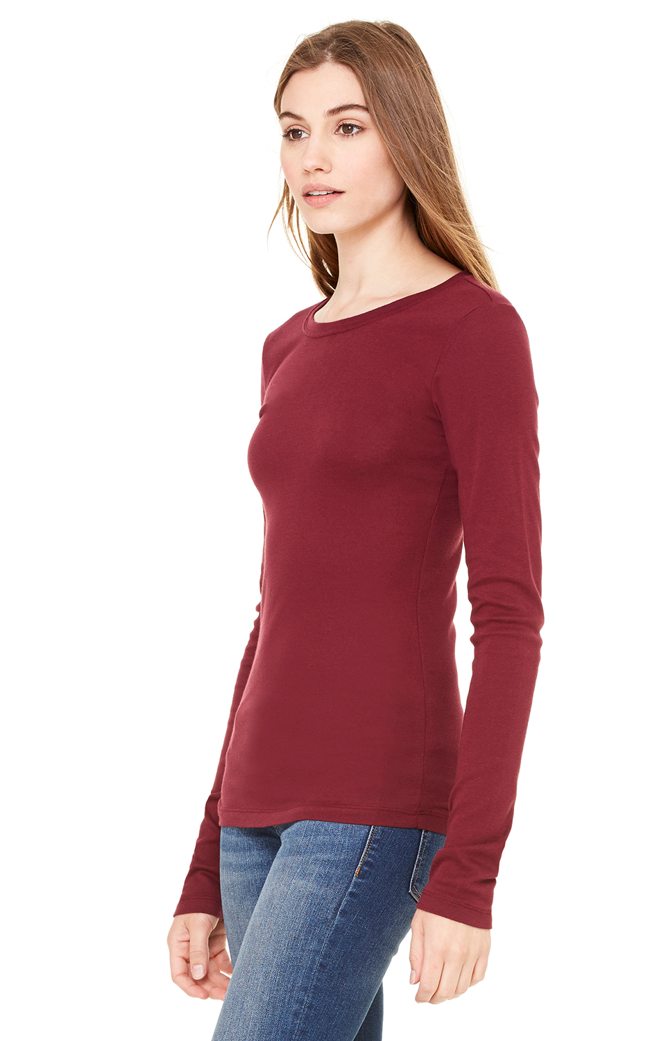Women's Long Sleeve Sheer Mini Rib Tee - Maroon