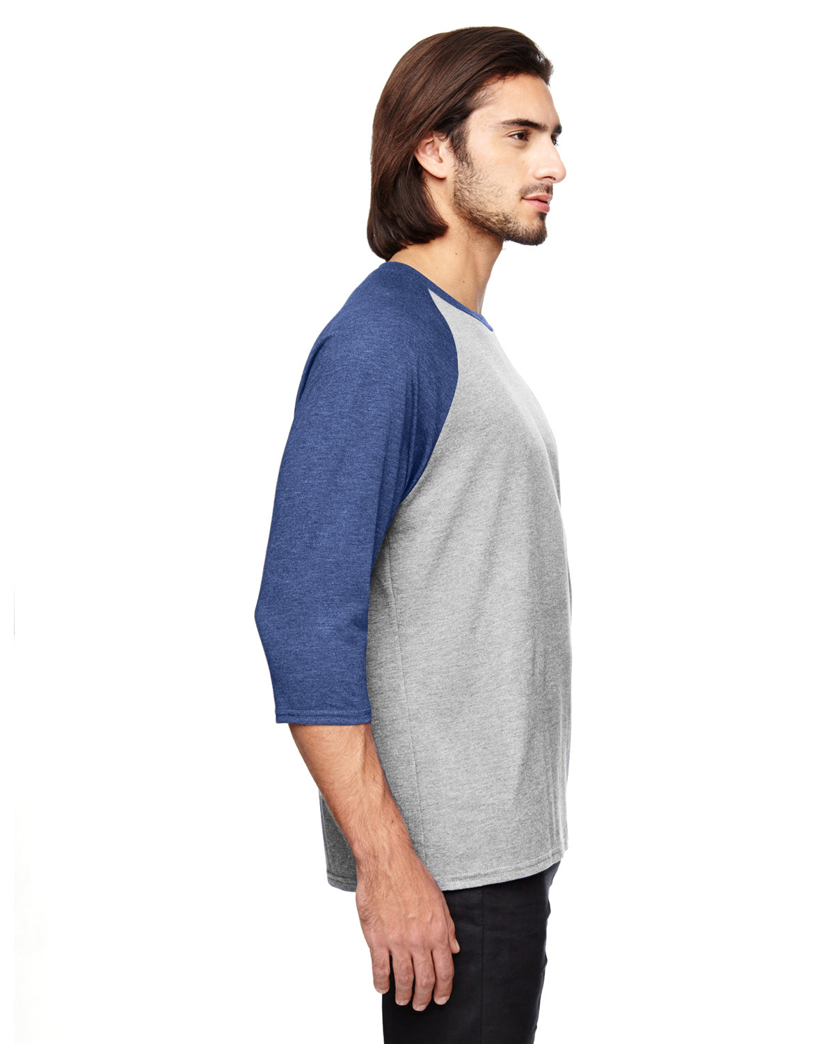 Unisex Triblend 3/4-Sleeve Raglan T-Shirt - Heather Gray / Heather Blue