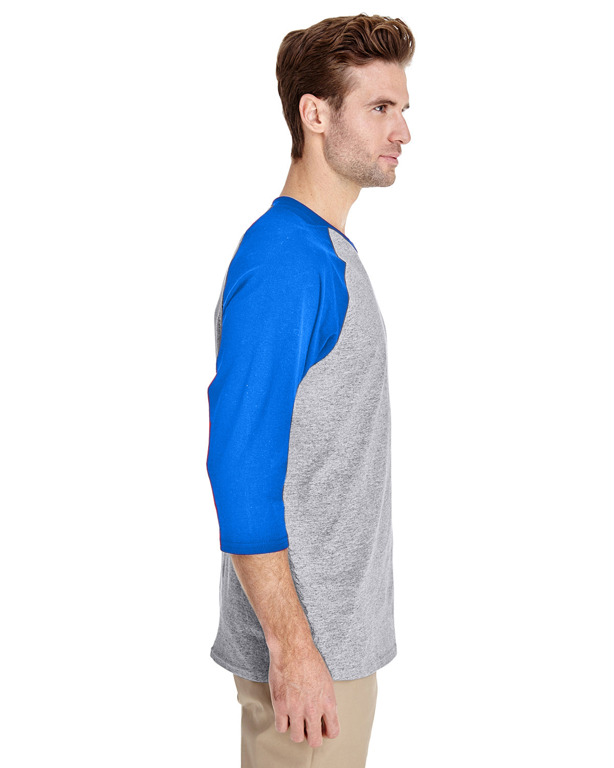 Unisex Heavy Cotton��� 3/4-Raglan Sleeve T-Shirt - Sport Gray / Royal