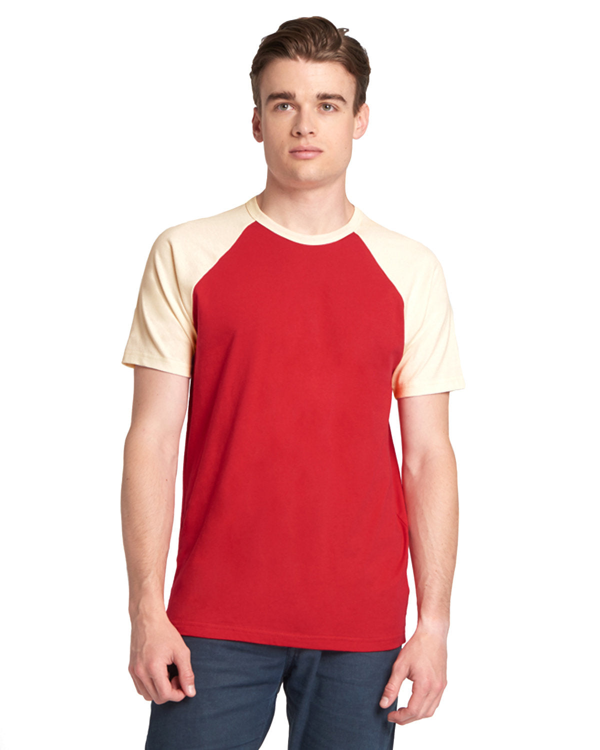 Unisex Raglan Short-Sleeve T-Shirt - Natural / Red