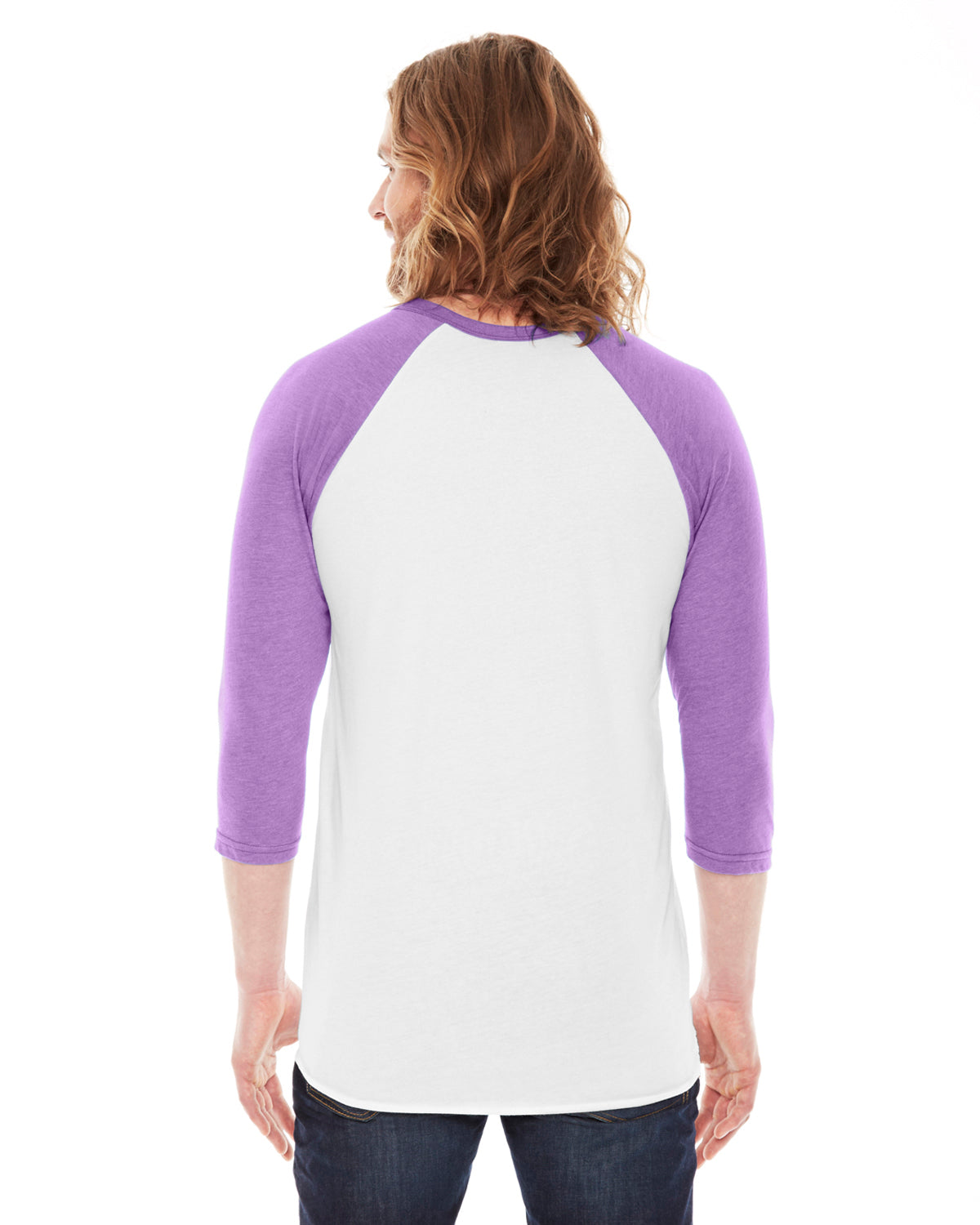 Unisex Poly-Cotton 3/4-Sleeve Raglan T-Shirt - White / Orchid