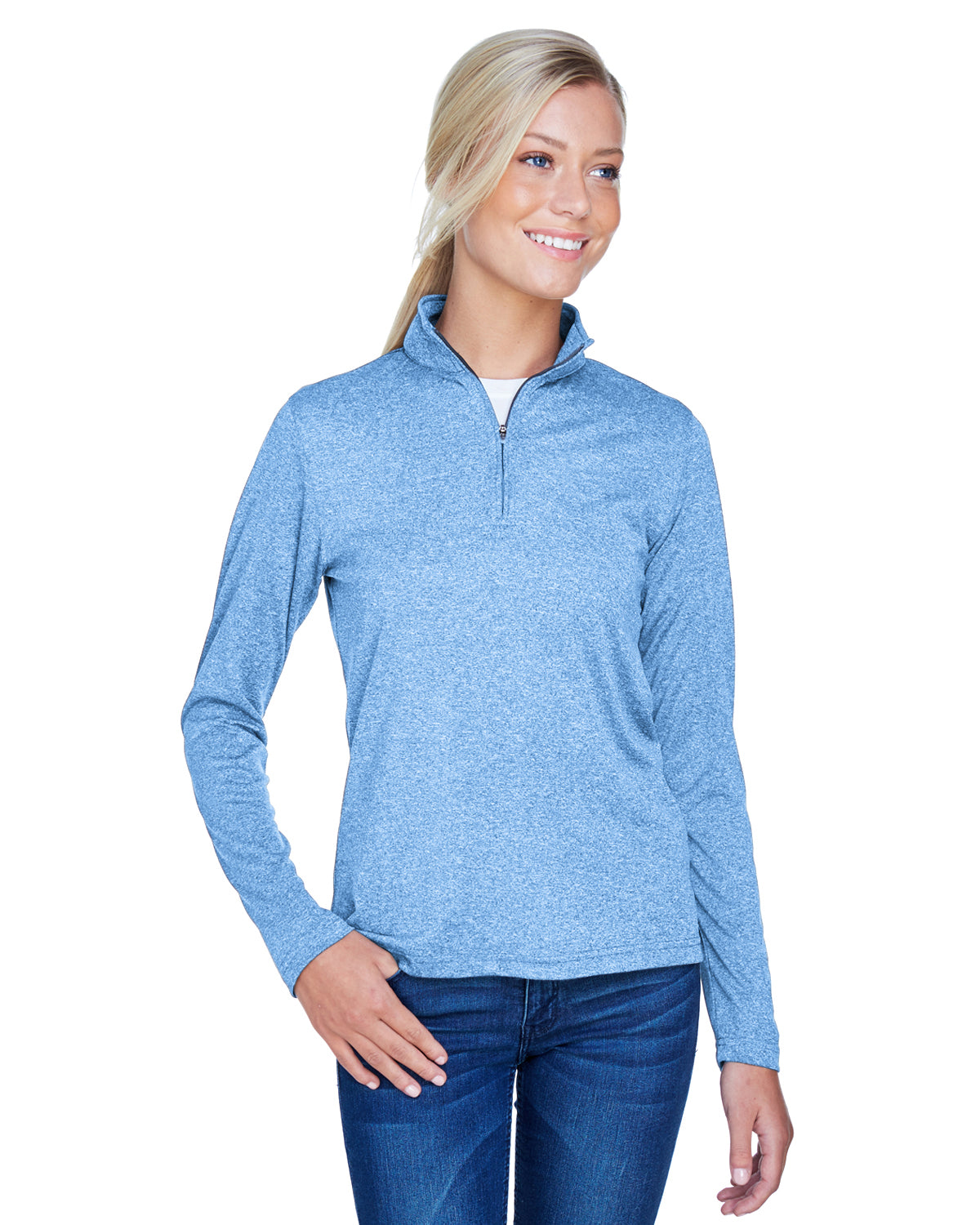 Women's Cool & Dry Heathered Performance Quarter-Zip - Columbia Blue Heather