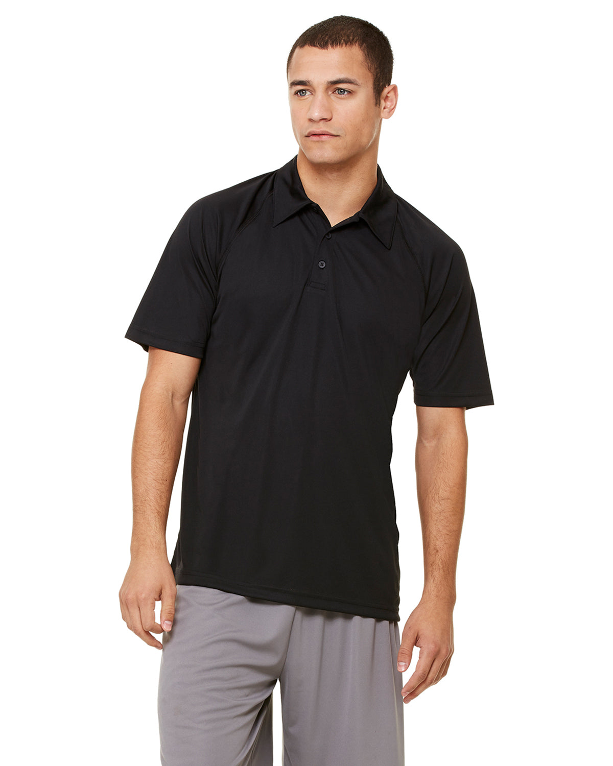 Unisex Performance Three-Button Raglan Polo - Black