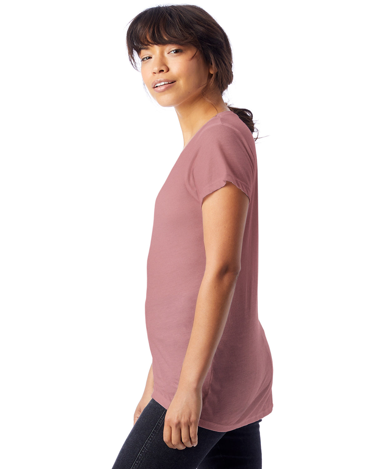 Women's Slinky-Jersey V-Neck T-Shirt - Rose Bloom