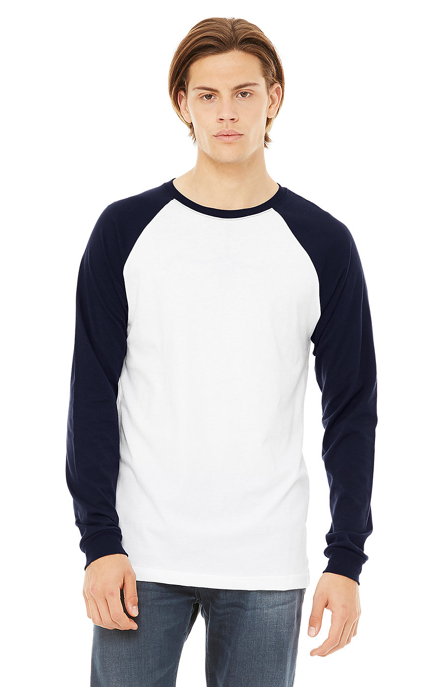 Men's Jersey Long-Sleeve Baseball T-Shirt - White / Navy