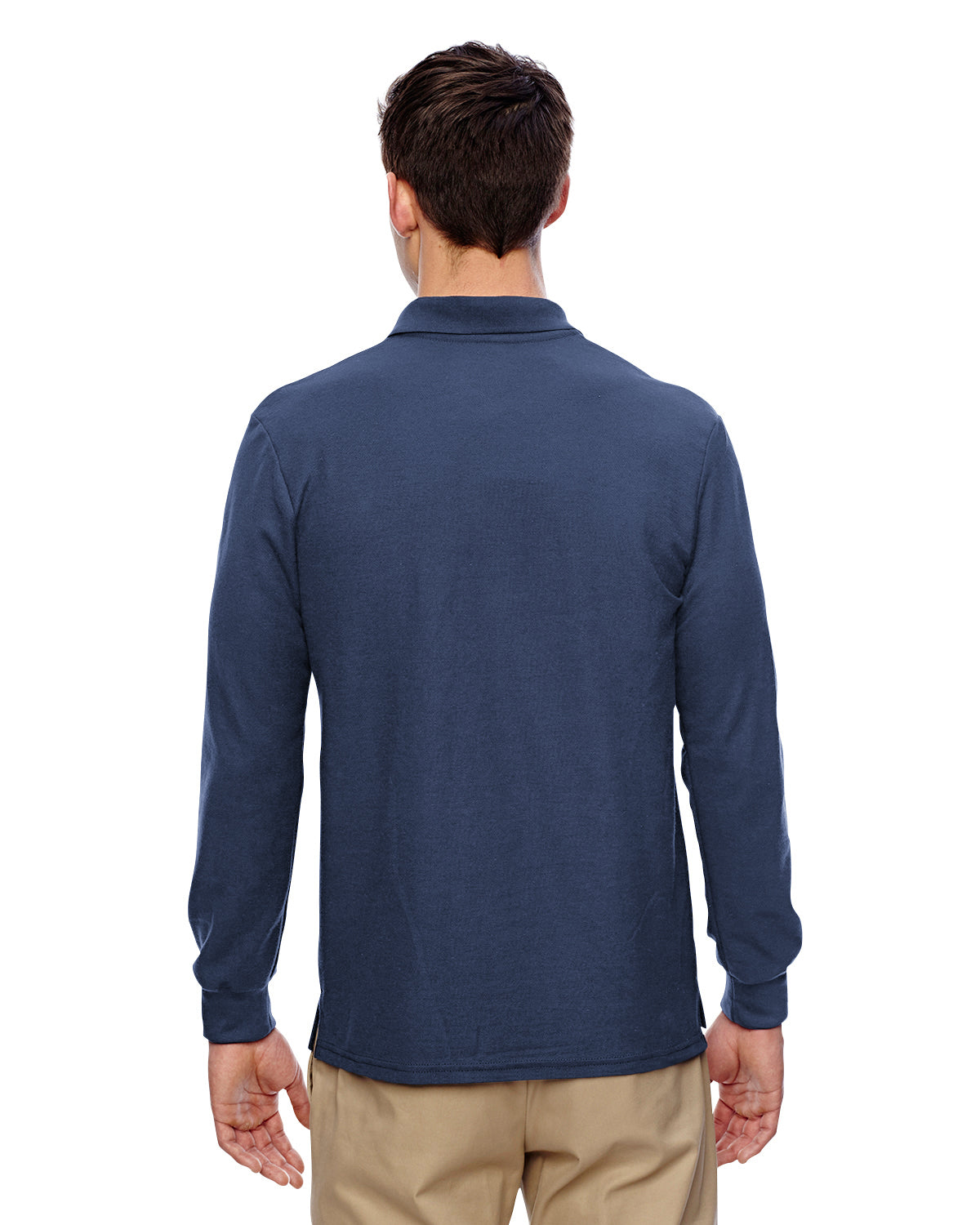 Unisex Double Piqué Long-Sleeve Polo - Navy