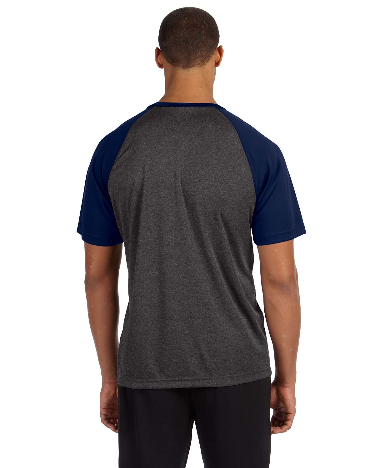Unisex Performance Short-Sleeve Raglan T-Shirt - Dark Gray Heather / Sport Navy