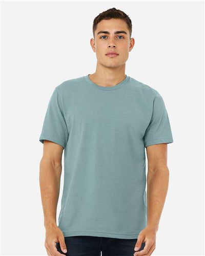 BELLA + CANVAS 3001CVC Heather Blue Lagoon — on model front
