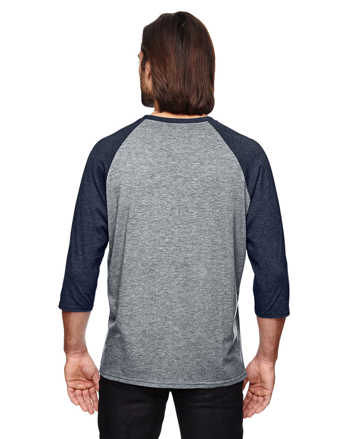 Unisex Triblend 3/4-Sleeve Raglan T-Shirt - Heather Gray / Heather Navy