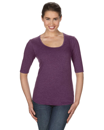 Women's Triblend Deep Scoop 1/2-Sleeve T-Shirt - Heather Aubergine