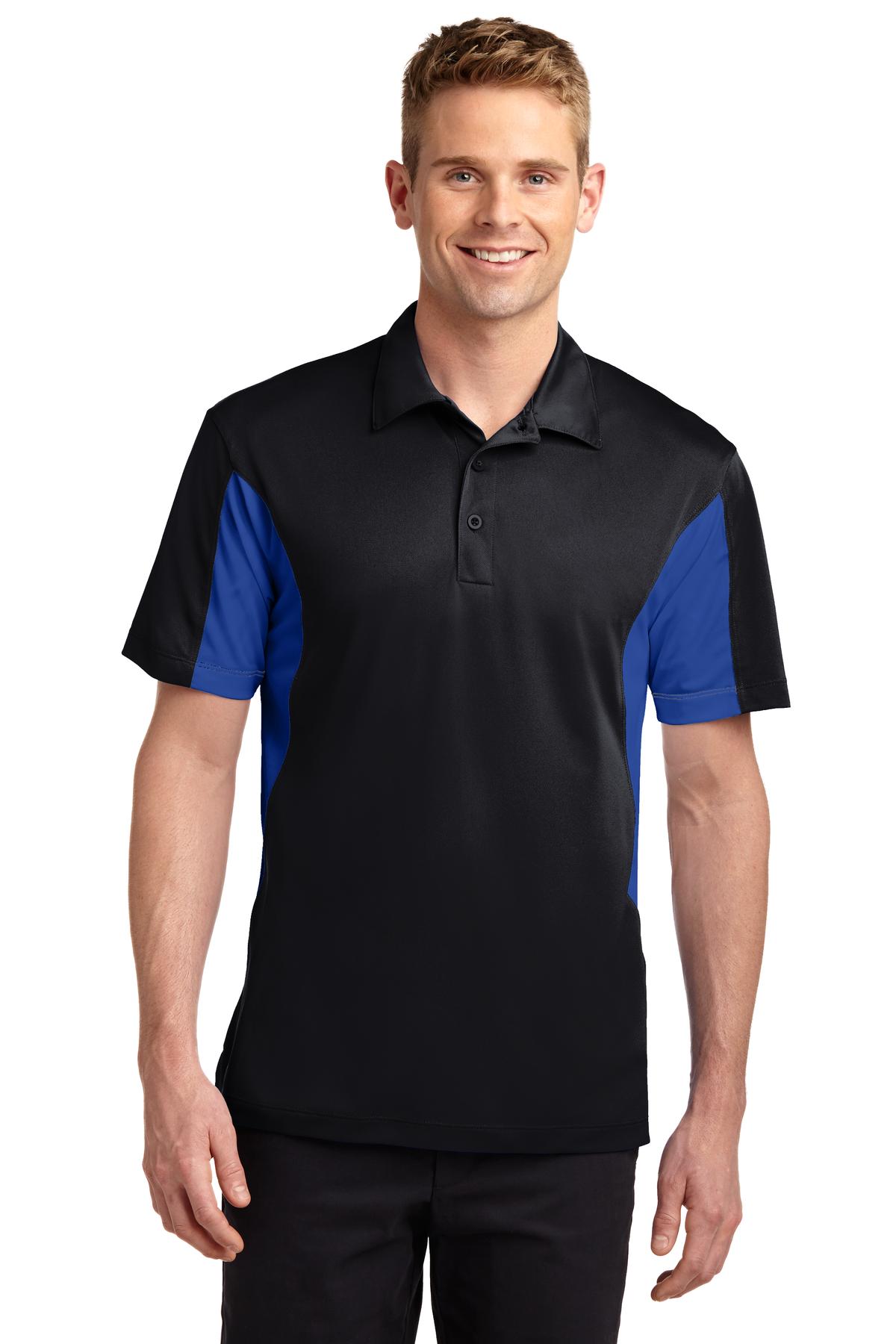 Men's Side Blocked Micropique Sport-Wick Polo - Black / True Royal