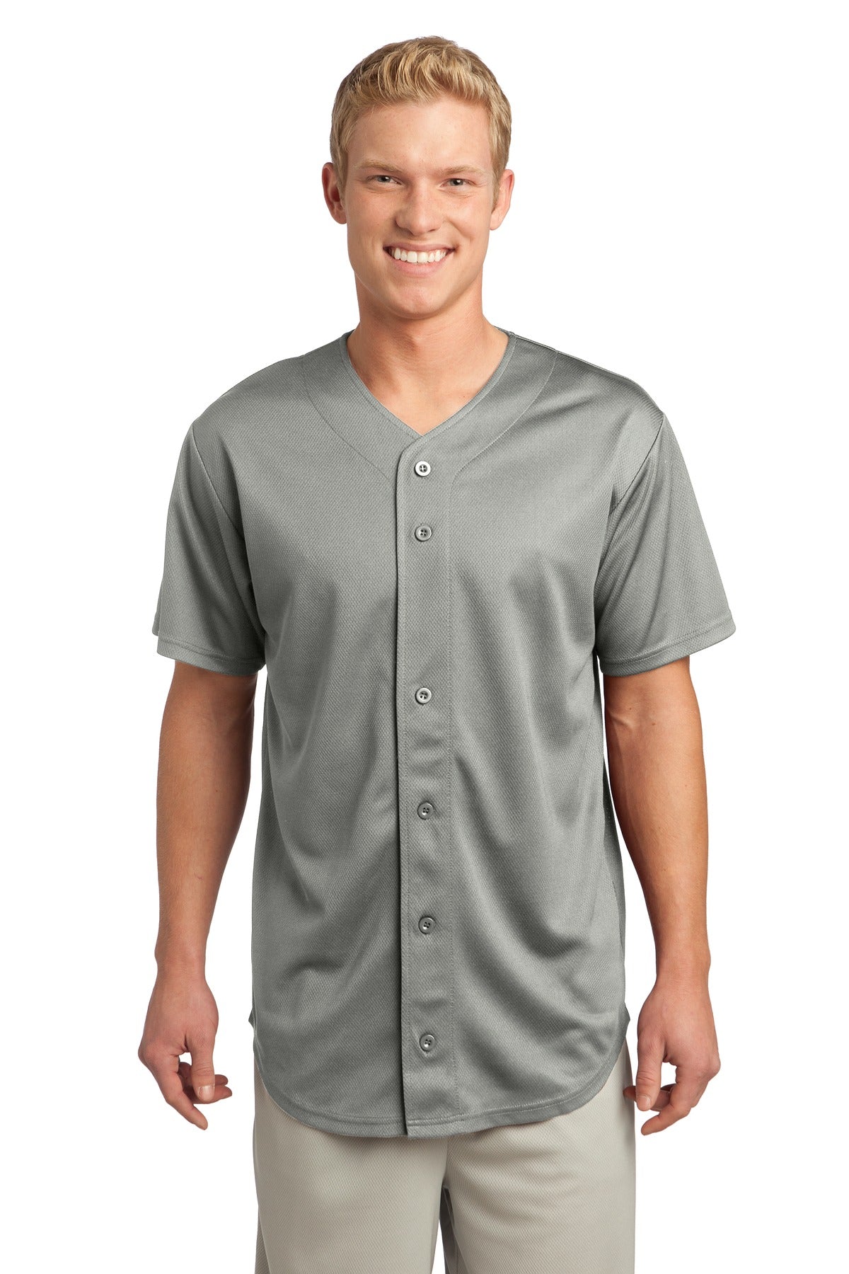 Unisex PosiCharge Tough Mesh Full-Button Jersey - Silver
