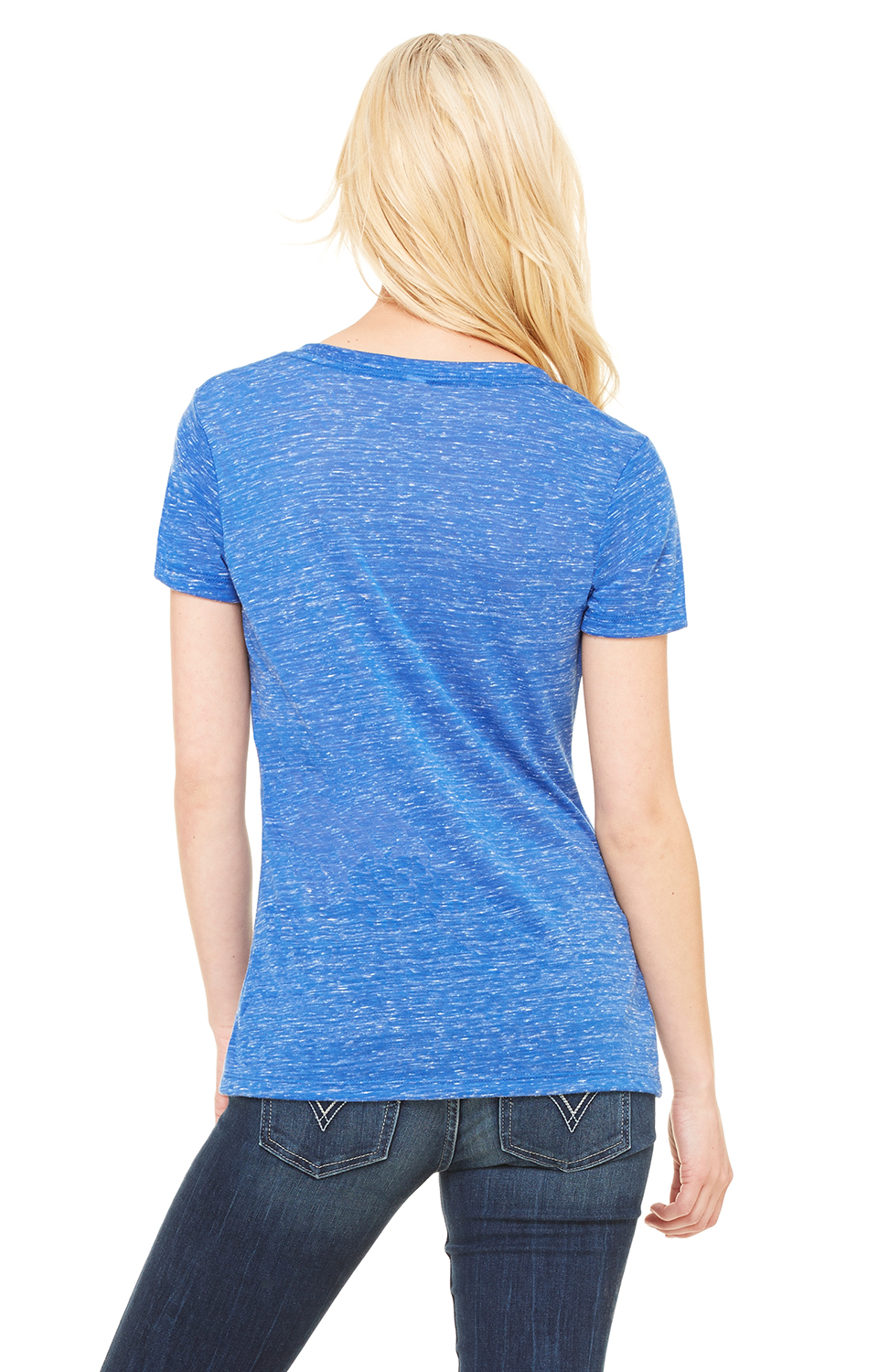 Ladies' Jersey Short-Sleeve Deep V-Neck T-Shirt - True Royal Marble