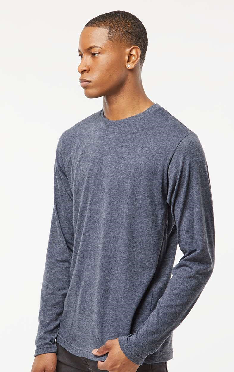 Unisex Poly-Rich Long Sleeve Tee - Heather Navy
