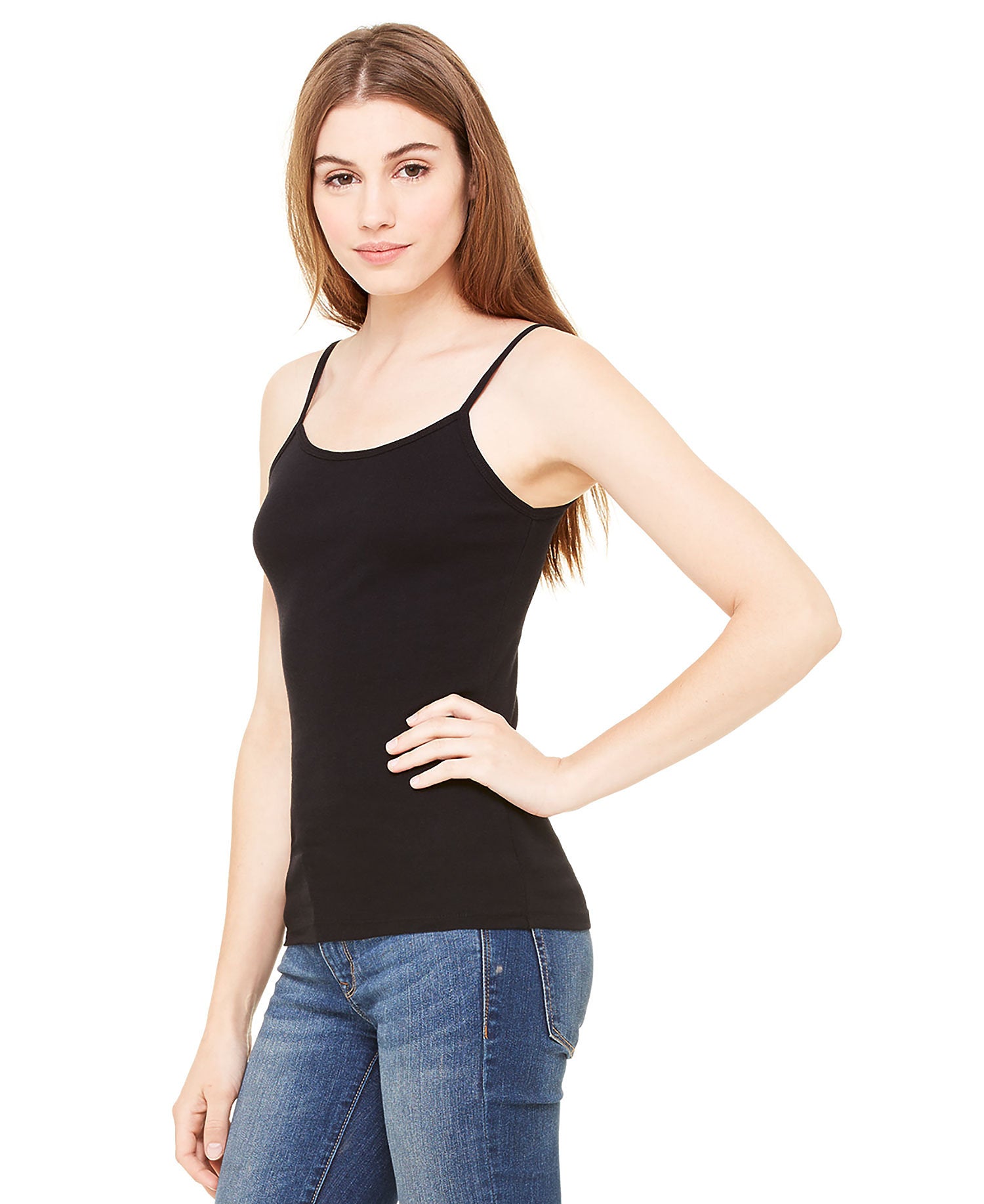 Women's Baby Rib Spaghetti Strap Tank - Black