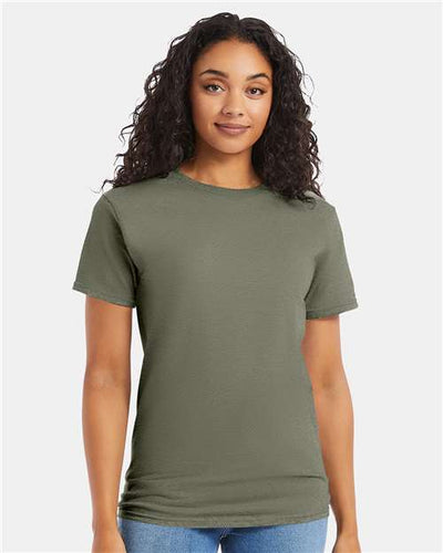 Hanes 5280 Fatigue Green — on model front