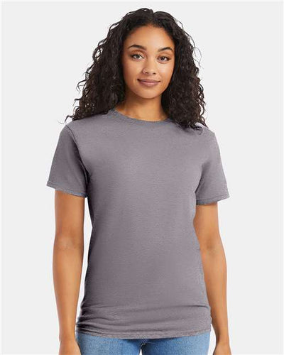 Hanes 5280 Graphite — on model front