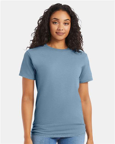 Hanes 5280 Stonewashed Blue — on model front