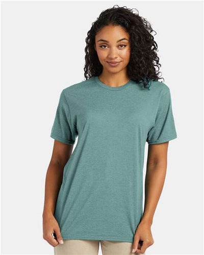Hanes 4980 Marbled Green Clay — on model front