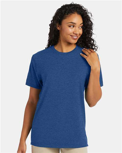 Hanes 4980 Regal Navy Heather — on model front